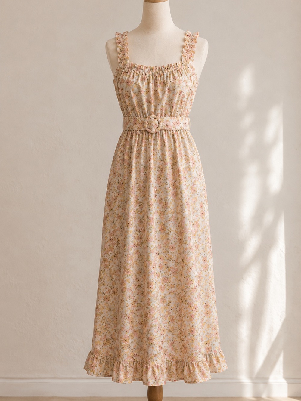 Faithfull The Brand Adele Smock Maxi Dress Yellow Pink Floral Size Medium